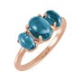 Sapphire Row Natural Gemstone Cabochon Trio Ring - London Blue Topaz, 14K Rose Gold