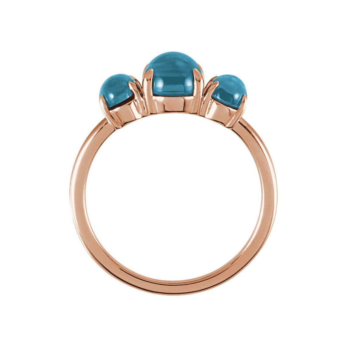 Sapphire Row Natural Gemstone Cabochon Trio Ring - London Blue Topaz, 14K Rose Gold (view 2)