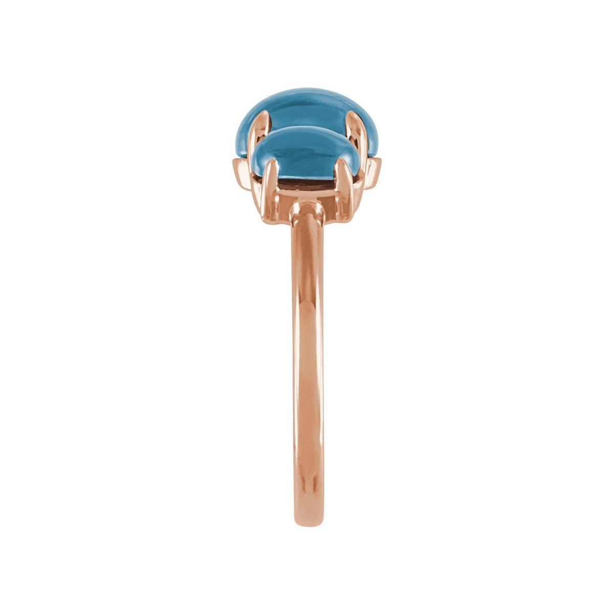 Sapphire Row Natural Gemstone Cabochon Trio Ring - London Blue Topaz, 14K Rose Gold (view 3)