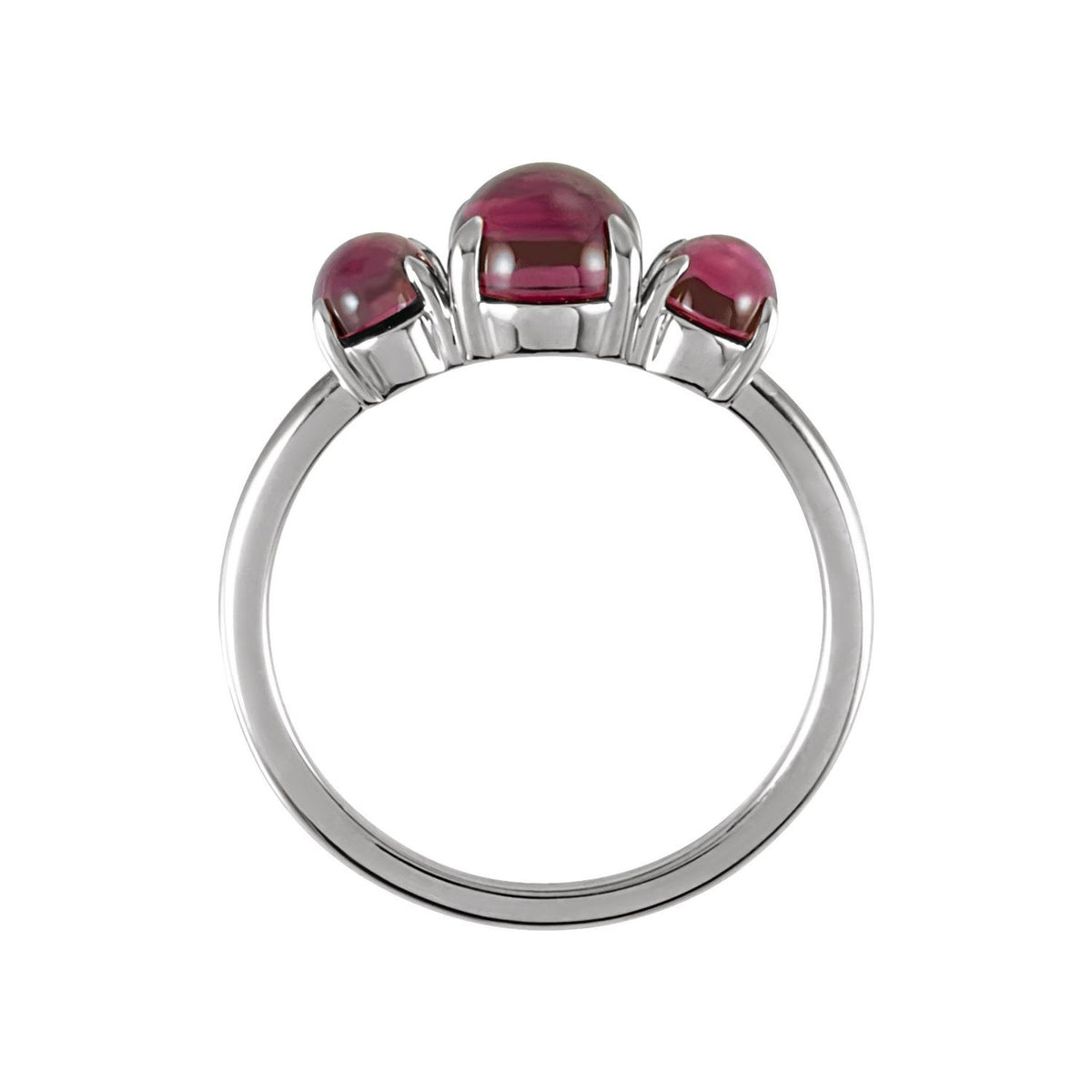 Sapphire Row Natural Gemstone Cabochon Trio Ring - Rhodolite Garnet, 14K White Gold (view 2)