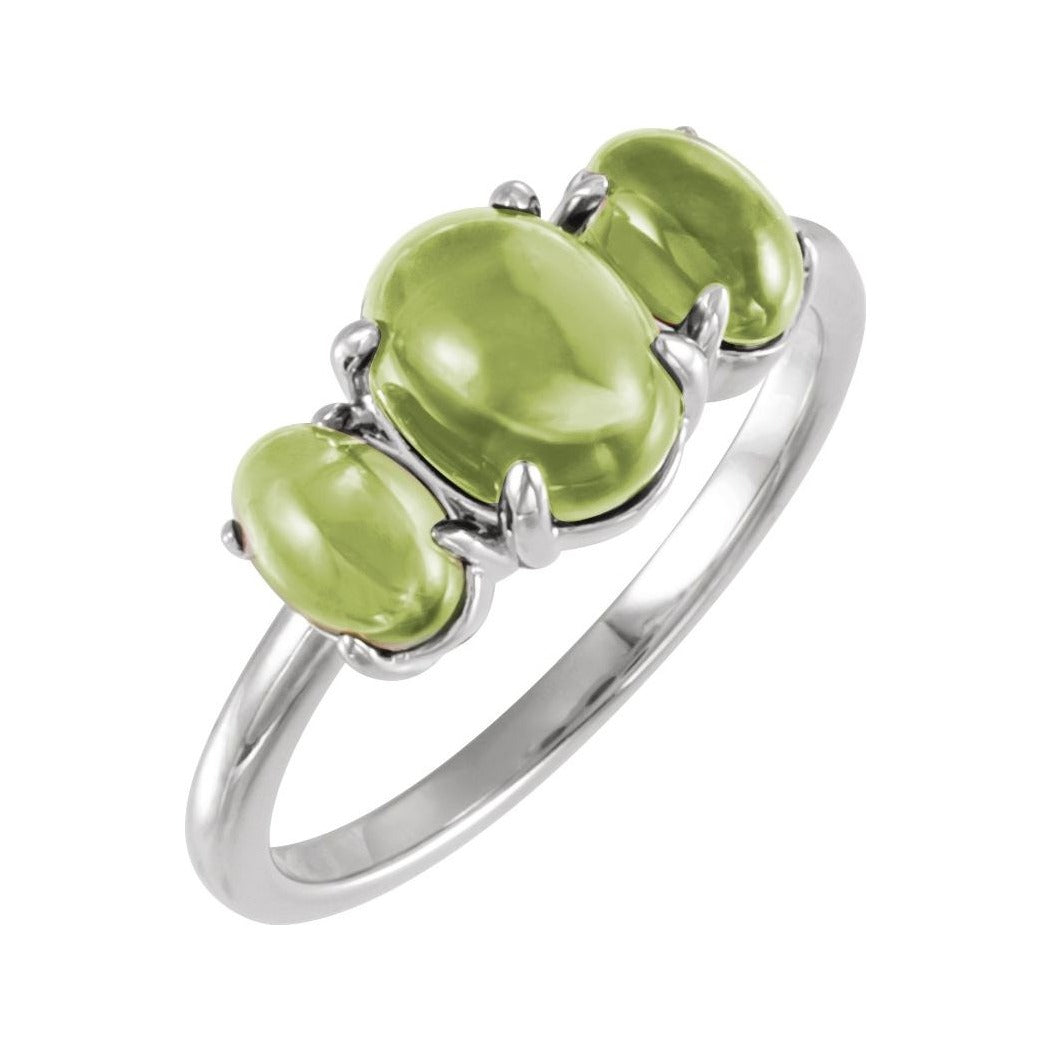 Sapphire Row Natural Gemstone Cabochon Trio Ring - Peridot, Platinum
