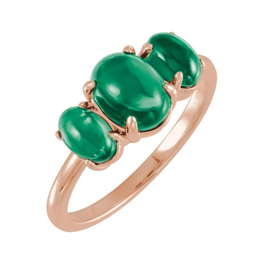 Sapphire Row Lab-Grown Emerald Cabochon Trio Ring - 14K Rose Gold