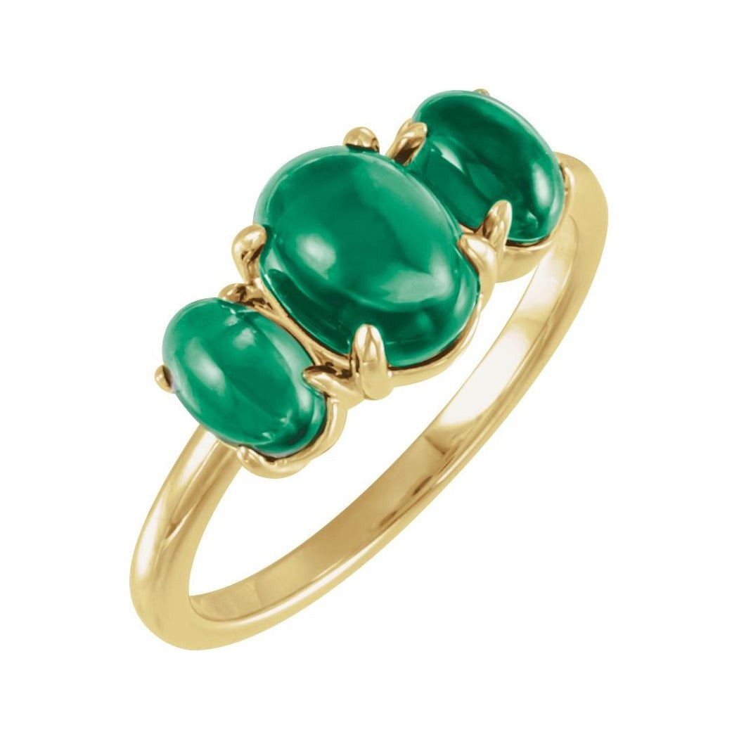 Sapphire Row Lab-Grown Emerald Cabochon Trio Ring - 14K Yellow Gold