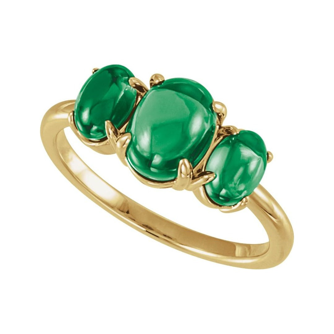 Sapphire Row Lab-Grown Emerald Cabochon Trio Ring - 14K Yellow Gold (view 4)