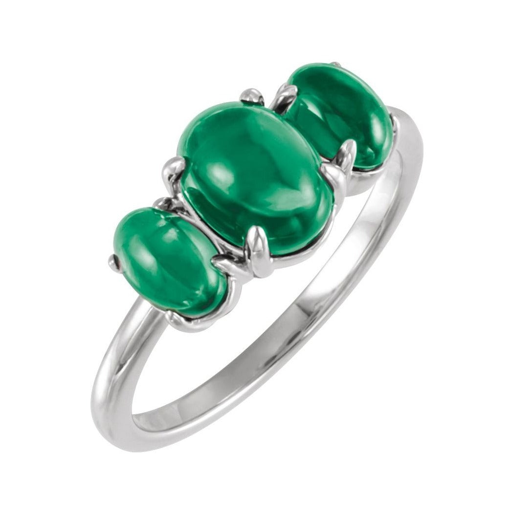 Sapphire Row Lab-Grown Emerald Cabochon Trio Ring - Platinum