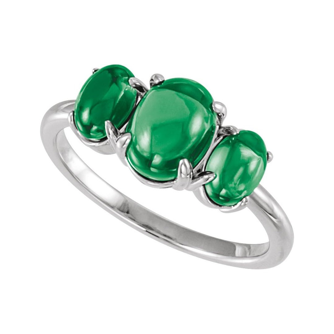 Sapphire Row Lab-Grown Emerald Cabochon Trio Ring - Platinum (view 4)