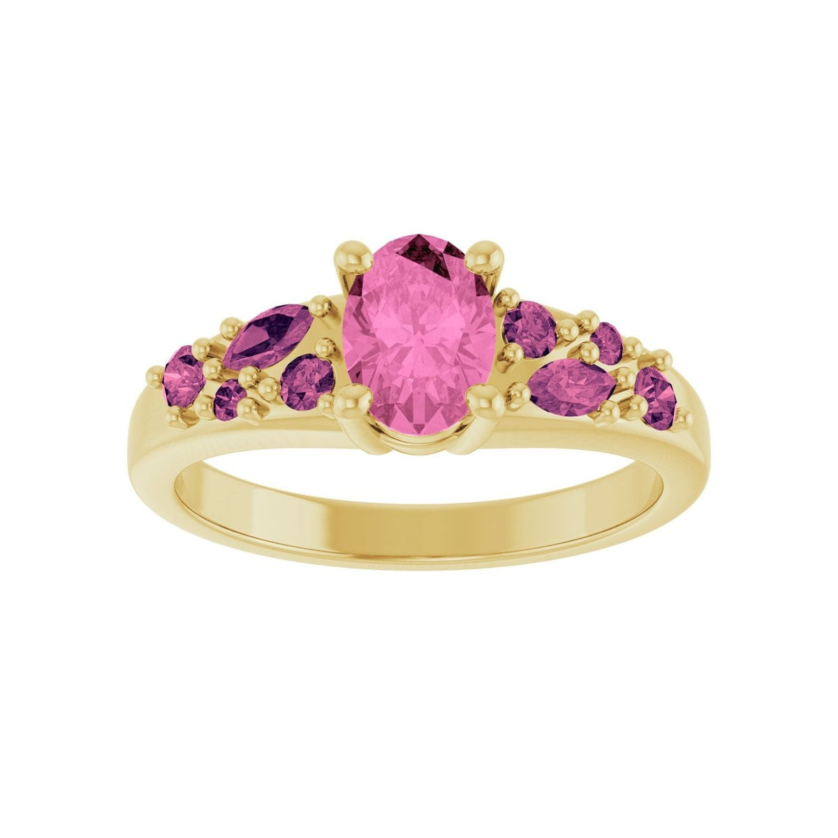 Sapphire Row Lab-Grown Pink Sapphire & Natural Pink Tourmaline Cluster Ring - 14K Yellow Gold (view 3)