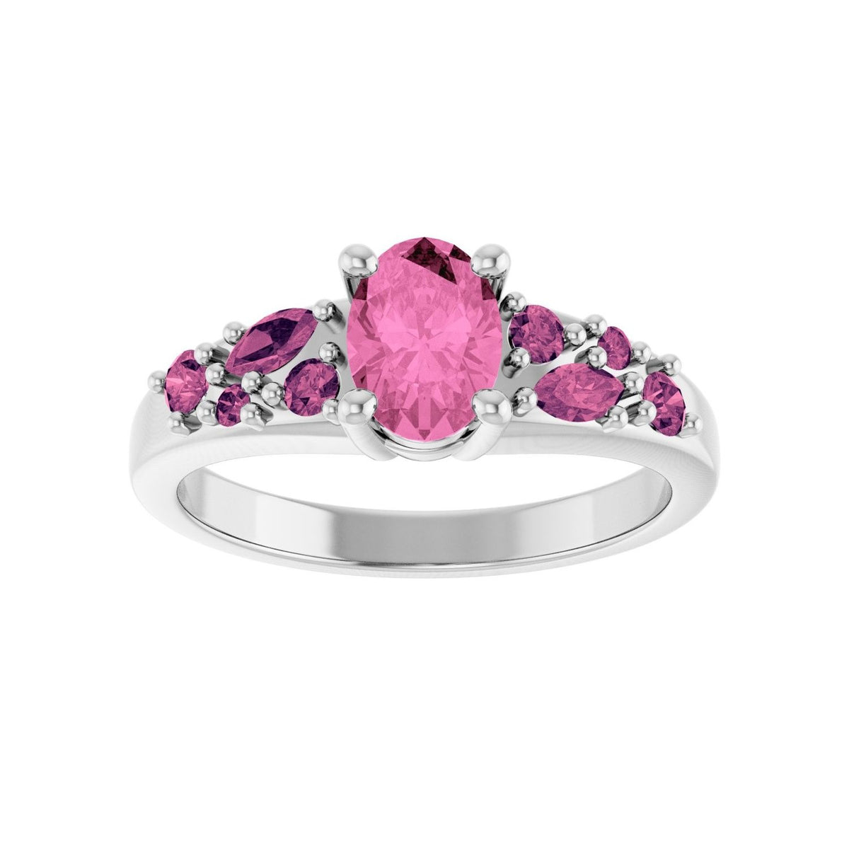 Sapphire Row Lab-Grown Pink Sapphire & Natural Pink Tourmaline Cluster Ring - 14K White Gold (view 3)