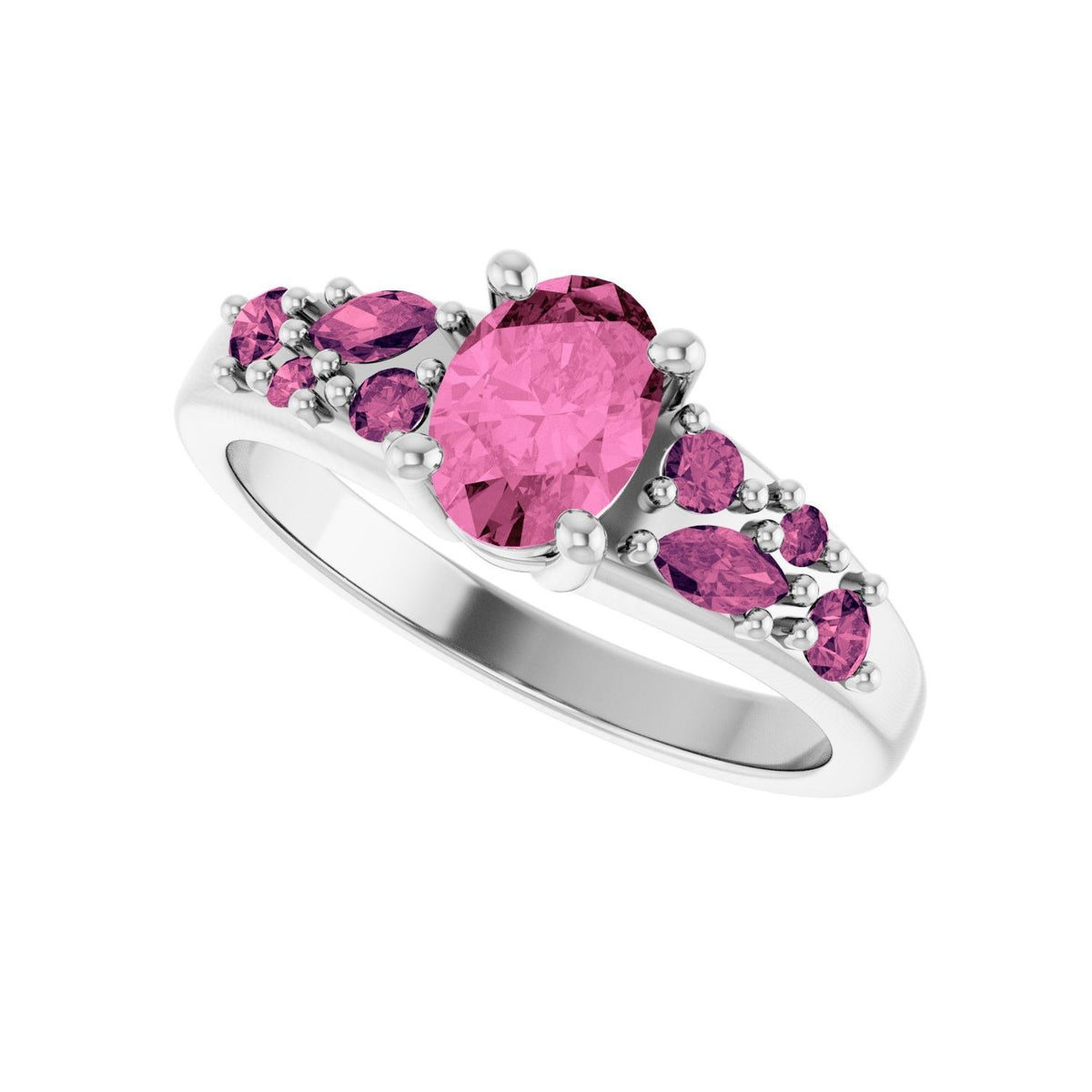 Sapphire Row Lab-Grown Pink Sapphire & Natural Pink Tourmaline Cluster Ring - 14K White Gold (view 5)