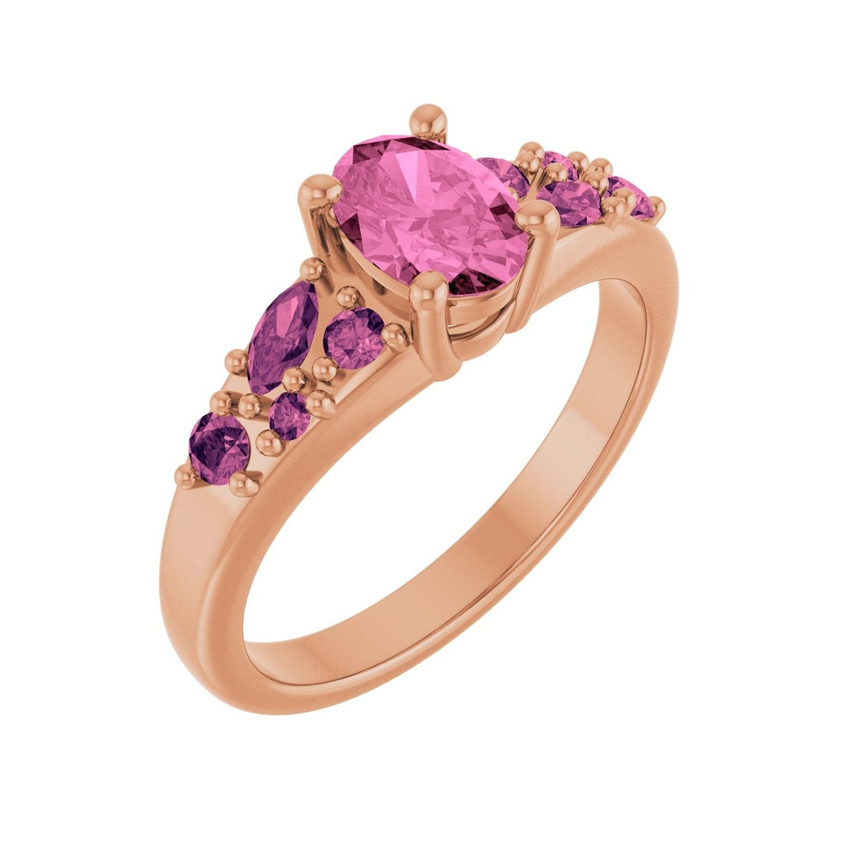 Sapphire Row Lab-Grown Pink Sapphire & Natural Pink Tourmaline Cluster Ring - 14K Rose Gold