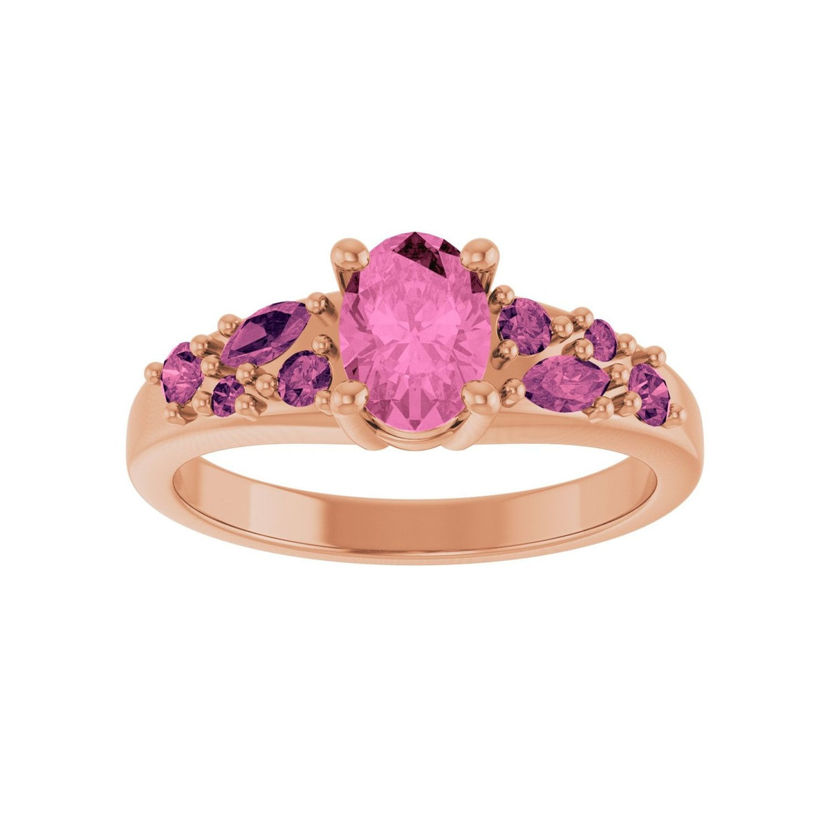 Sapphire Row Lab-Grown Pink Sapphire & Natural Pink Tourmaline Cluster Ring - 14K Rose Gold (view 3)