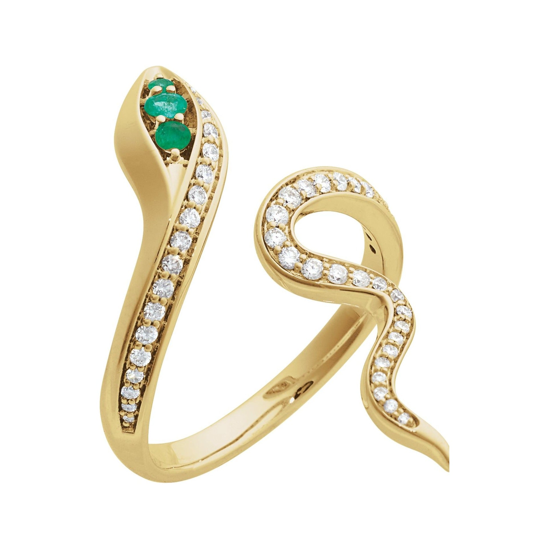 Sapphire Row Natural Emerald Snake Wrap Ring - 14K Yellow Gold