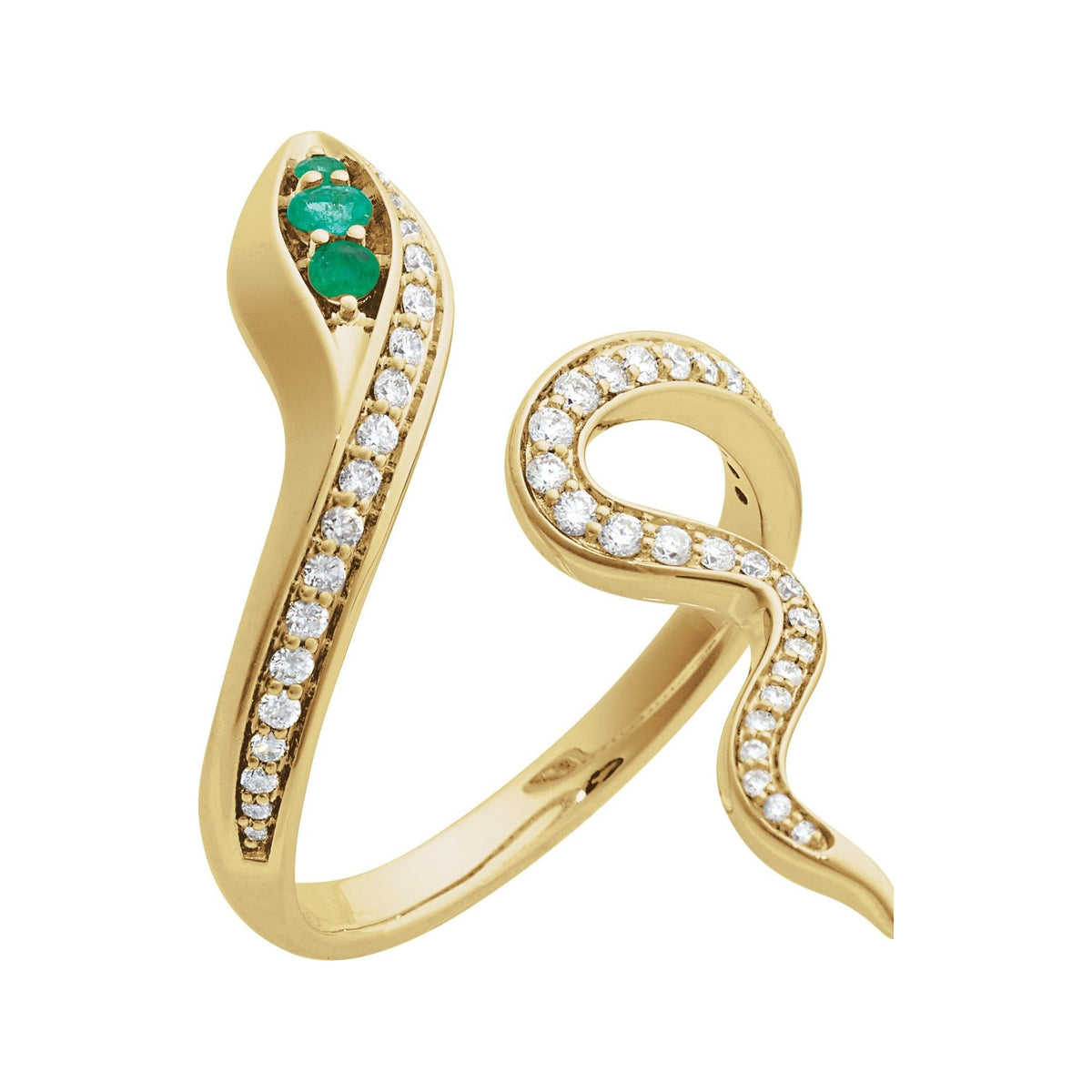 Sapphire Row Lab-Grown Emerald Snake Wrap Ring - 14K Yellow Gold
