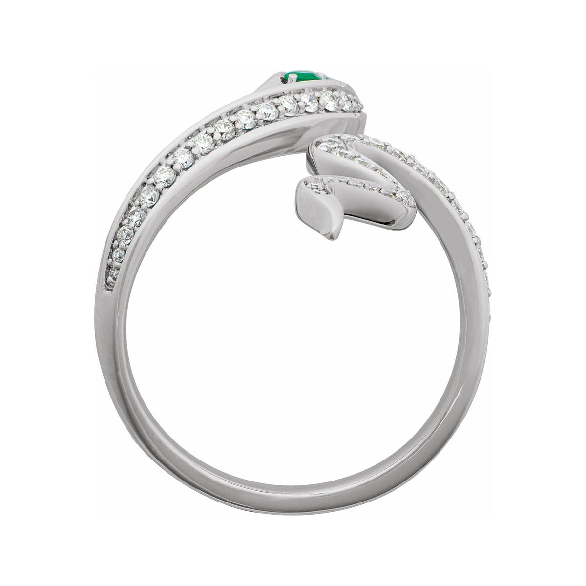 Sapphire Row Lab-Grown Emerald Snake Wrap Ring - Platinum (view 2)