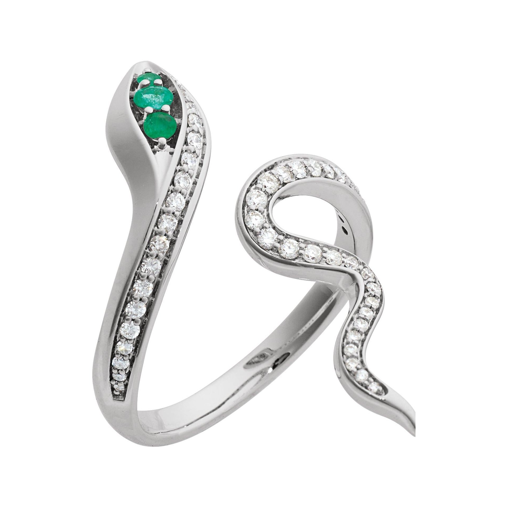 Sapphire Row Lab-Grown Emerald Snake Wrap Ring - 14K White Gold