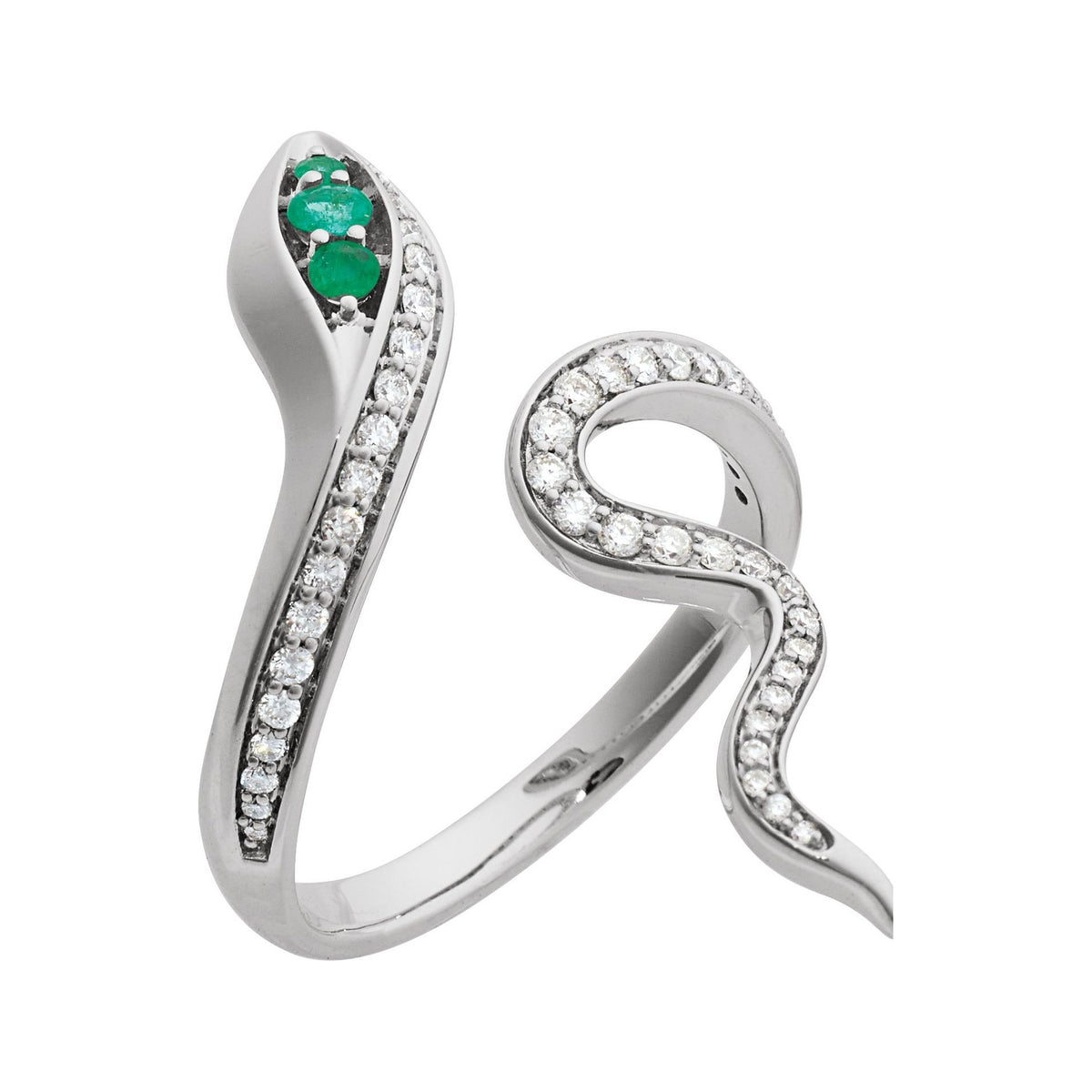 Sapphire Row Lab-Grown Emerald Snake Wrap Ring - 14K White Gold