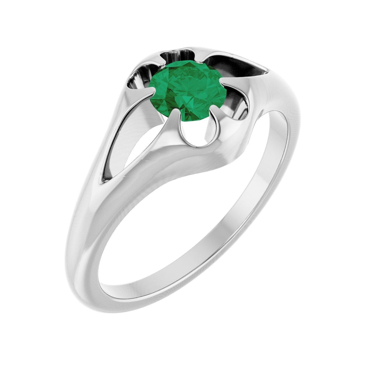 Sapphire Row Natural Emerald Belcher Solitaire Ring - Platinum