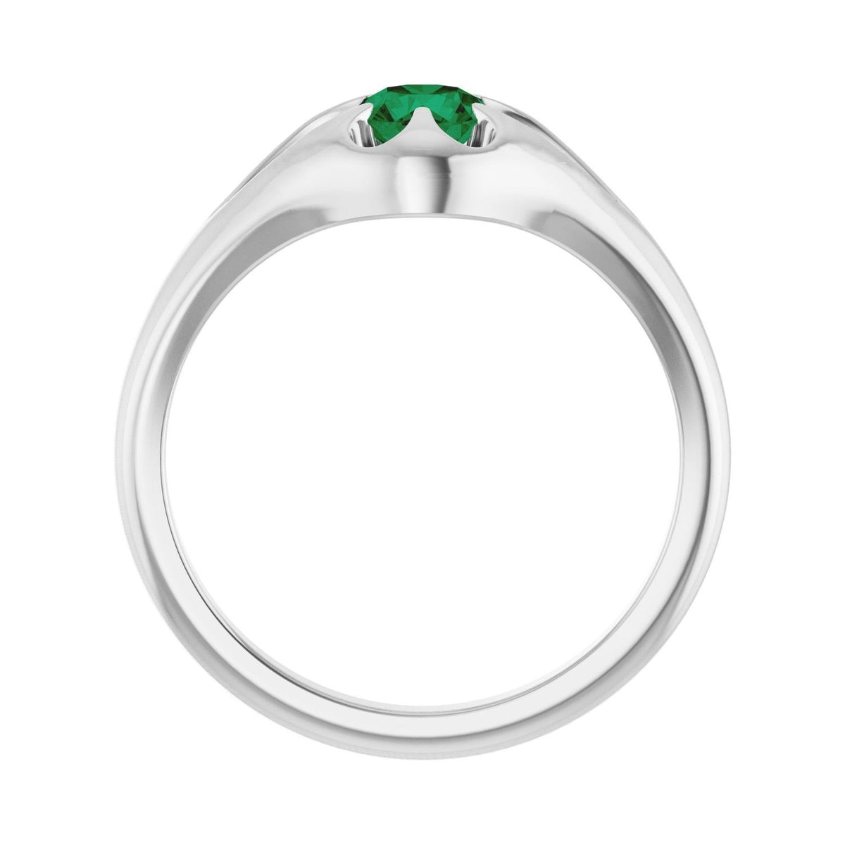 Sapphire Row Natural Emerald Belcher Solitaire Ring - Platinum (view 2)