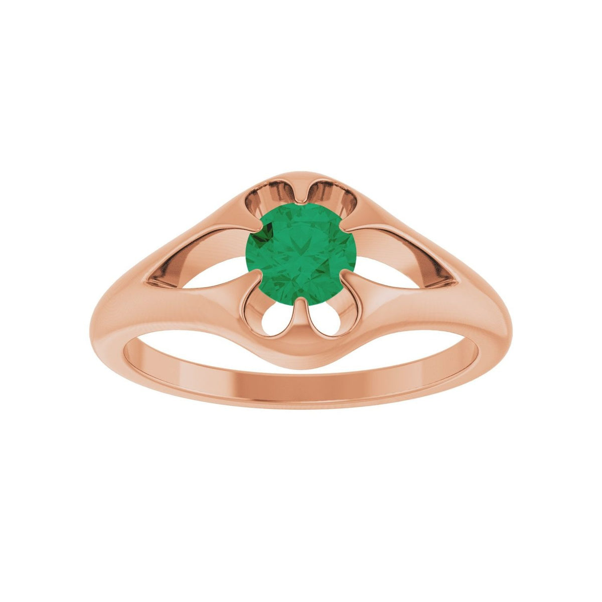 Sapphire Row Natural Emerald Belcher Solitaire Ring - 14K Rose Gold (view 3)