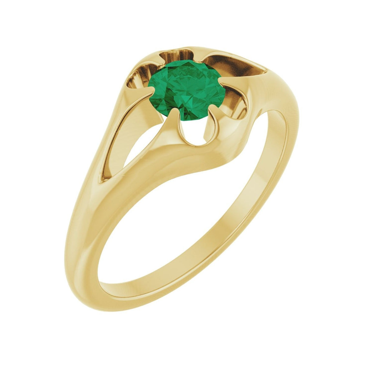 Sapphire Row Natural Emerald Belcher Solitaire Ring - 14K Yellow Gold