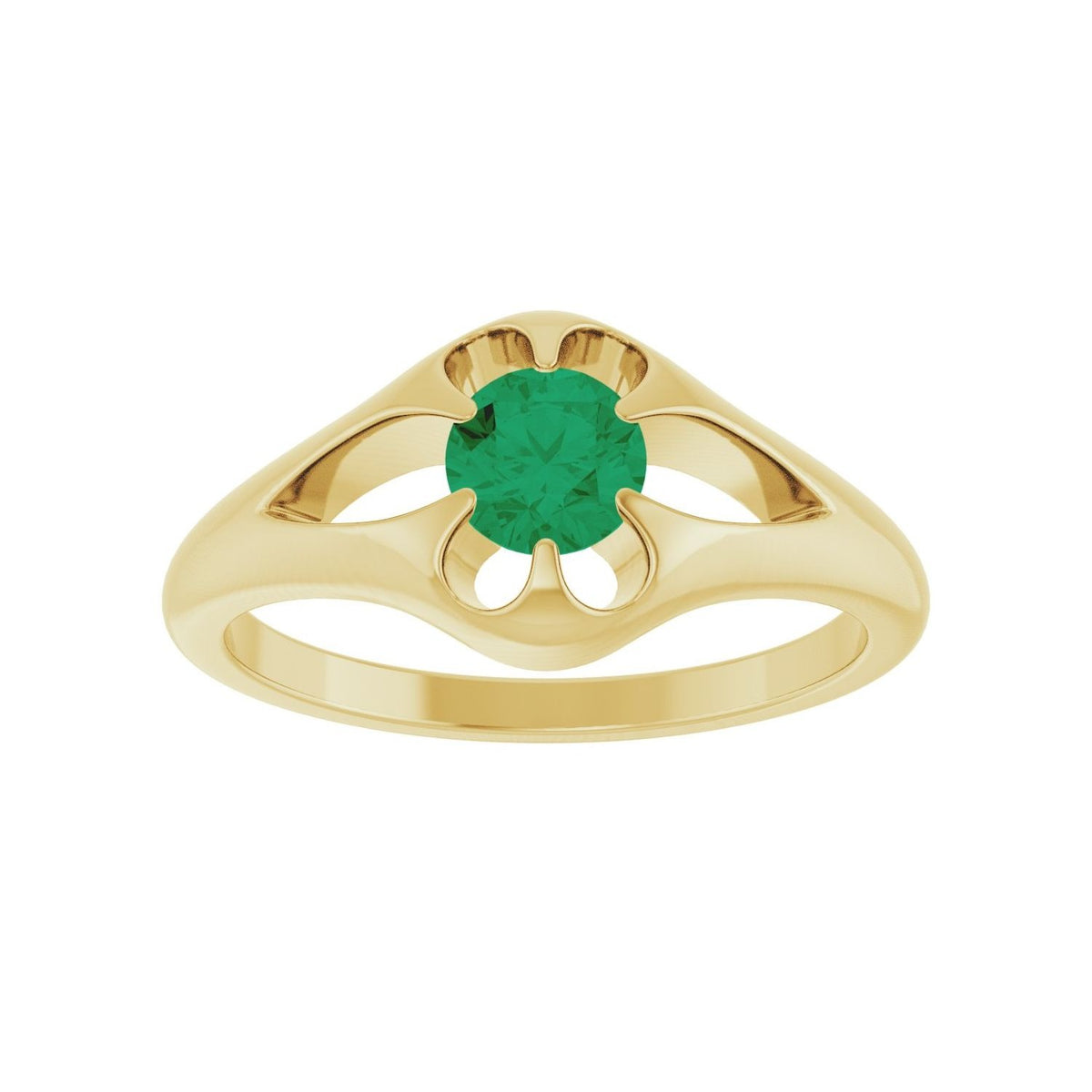 Sapphire Row Natural Emerald Belcher Solitaire Ring - 14K Yellow Gold (view 3)
