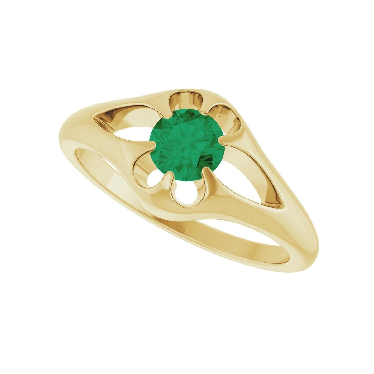 Sapphire Row Natural Emerald Belcher Solitaire Ring - 14K Yellow Gold (view 5)