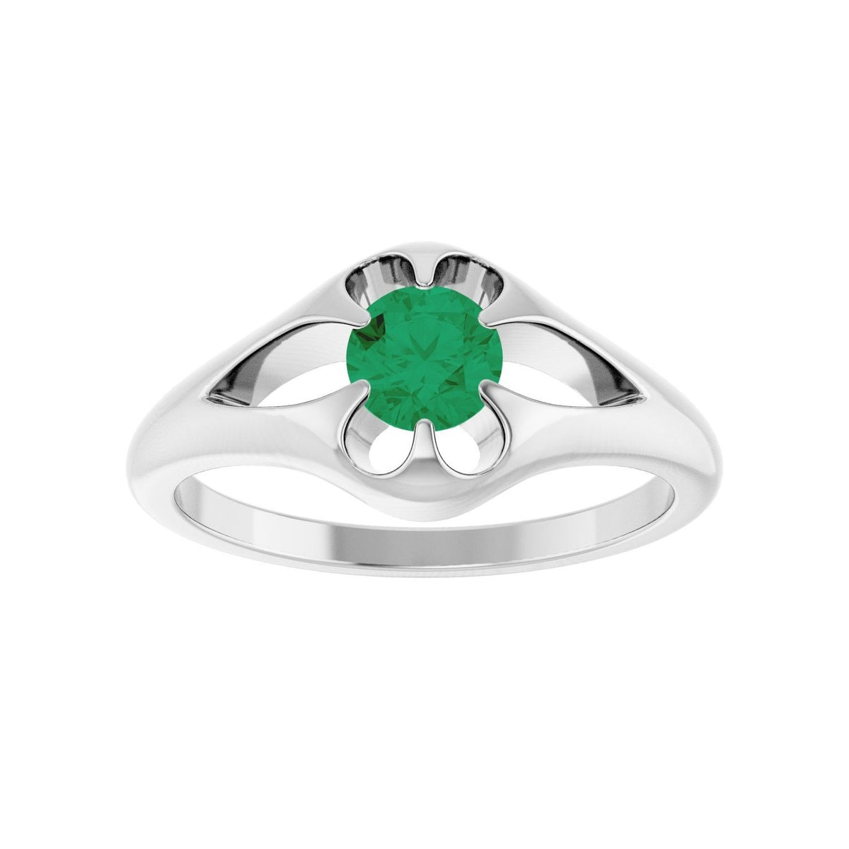 Sapphire Row Natural Emerald Belcher Solitaire Ring - 14K White Gold (view 3)