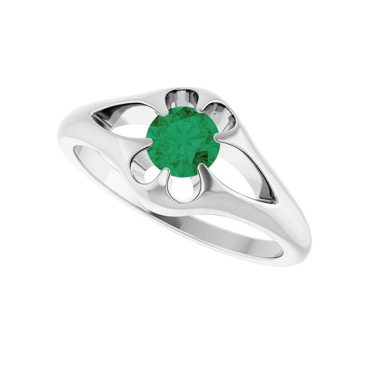 Sapphire Row Natural Emerald Belcher Solitaire Ring - 14K White Gold (view 5)