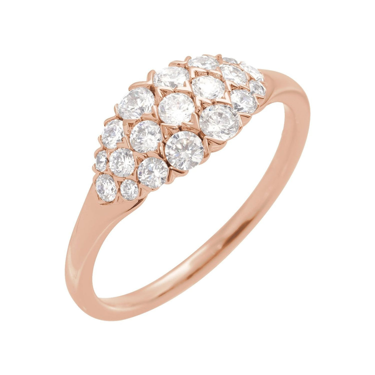 Sapphire Row Natural Diamond Cluster Dome Ring - 14K Rose Gold