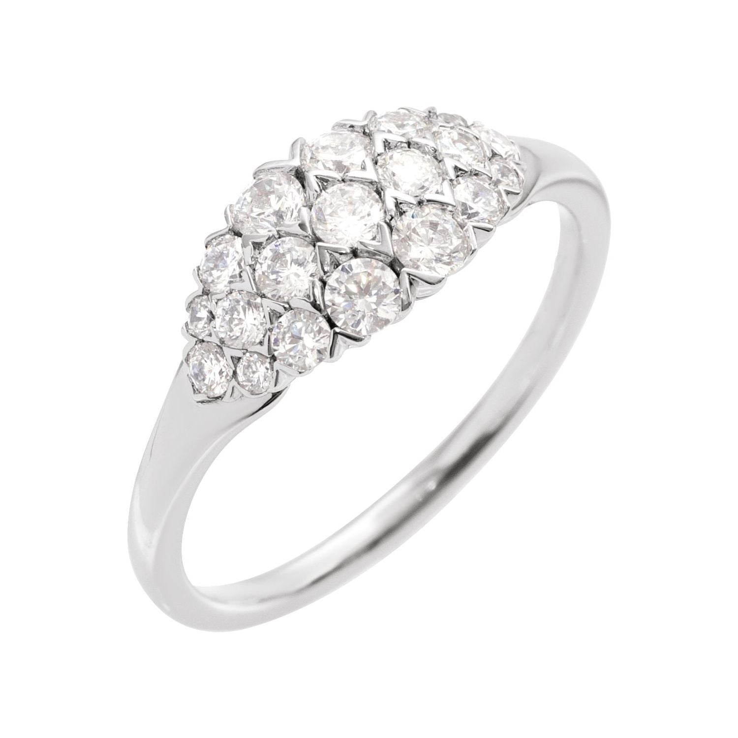 Sapphire Row Natural Diamond Cluster Dome Ring - 14K White Gold