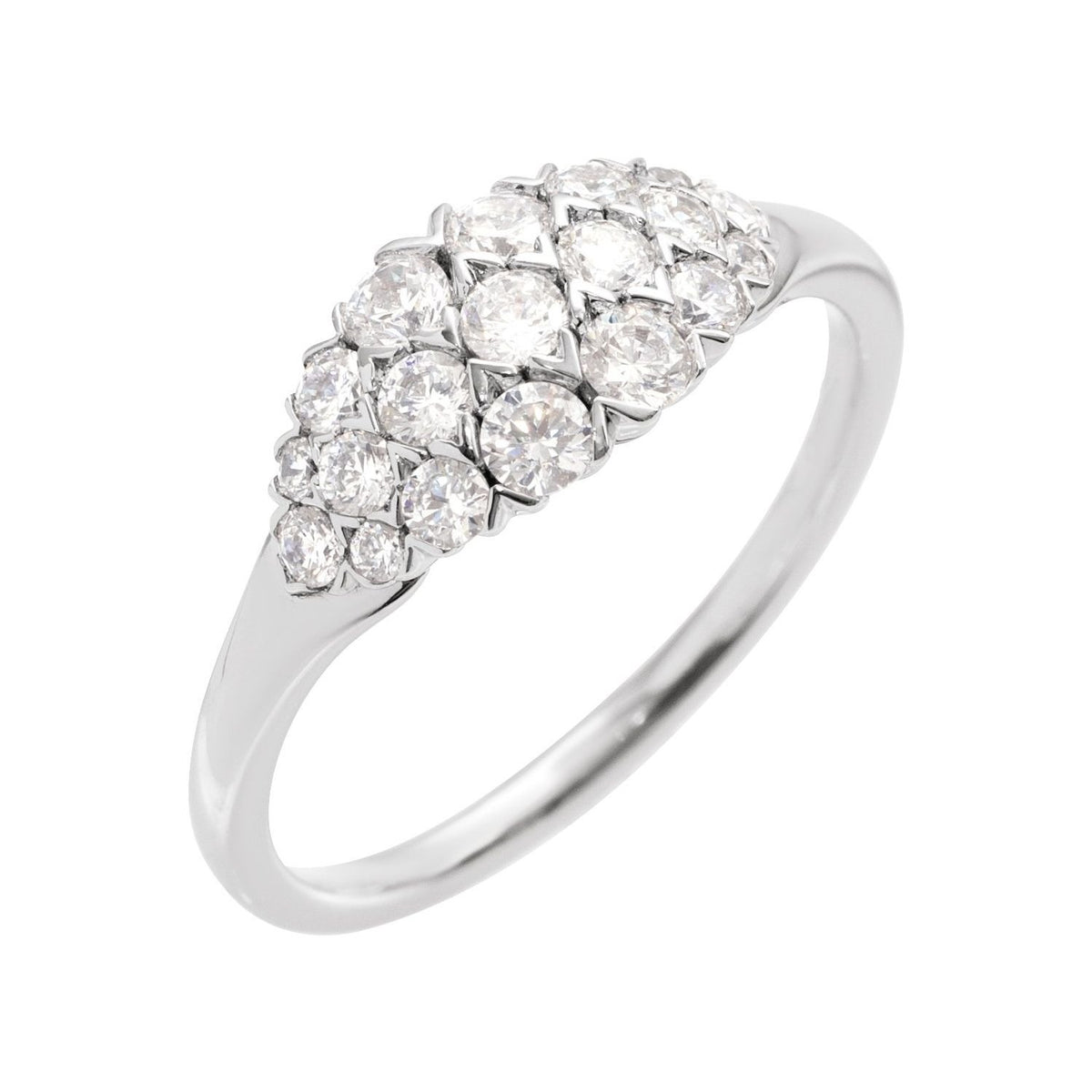 Sapphire Row Natural Diamond Cluster Dome Ring - 14K White Gold