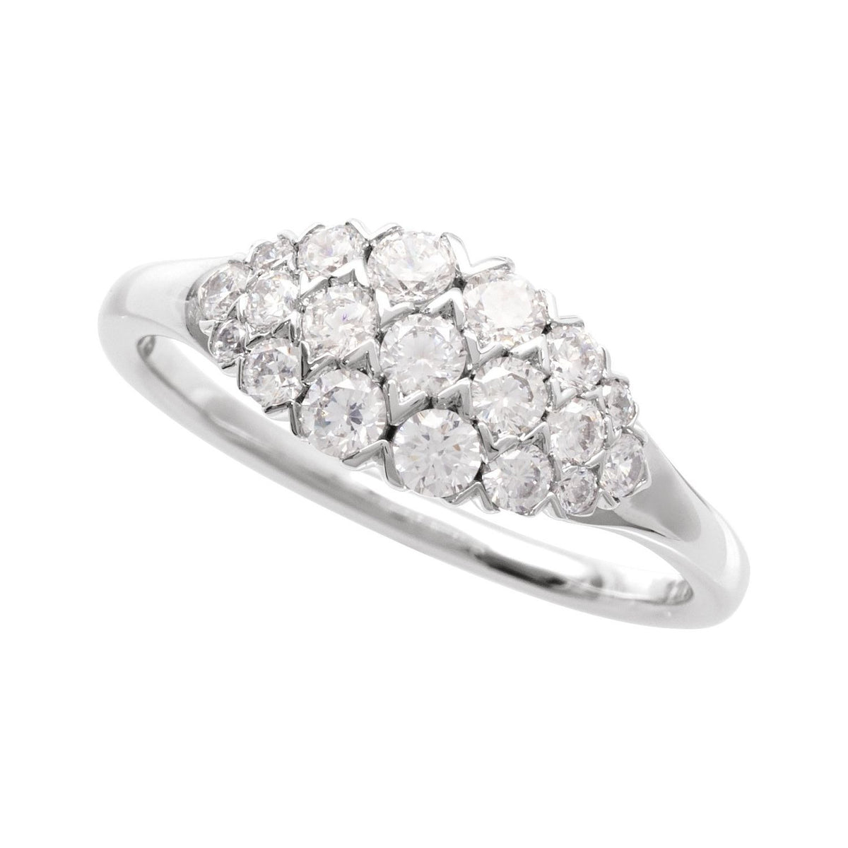 Sapphire Row Natural Diamond Cluster Dome Ring - 14K White Gold (view 3)