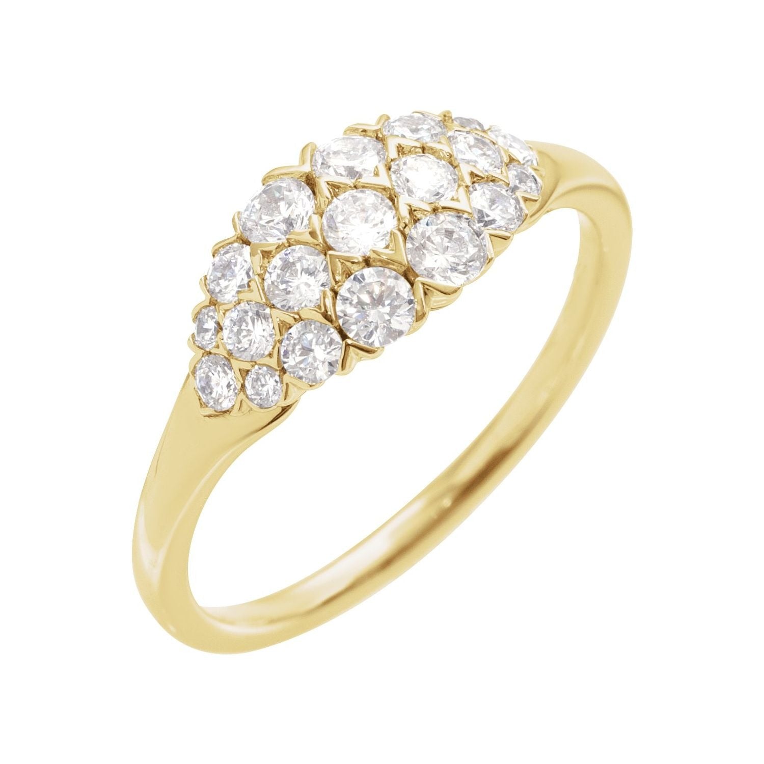 Sapphire Row Natural Diamond Cluster Dome Ring - 14K Yellow Gold