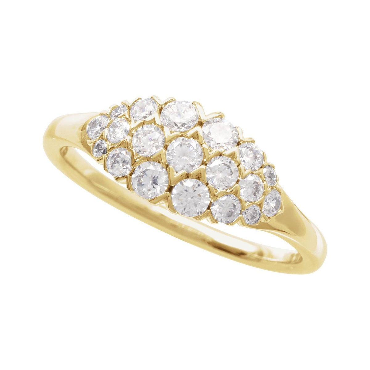Sapphire Row Natural Diamond Cluster Dome Ring - 14K Yellow Gold (view 3)