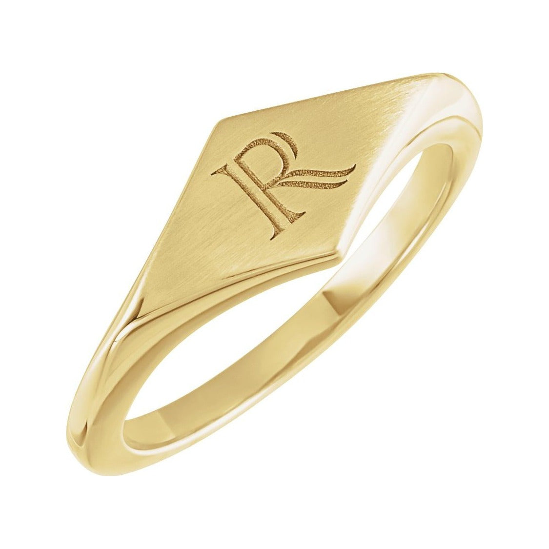 Sapphire Row Engravable Geometric Signet Ring - 14K Yellow Gold (view 3)