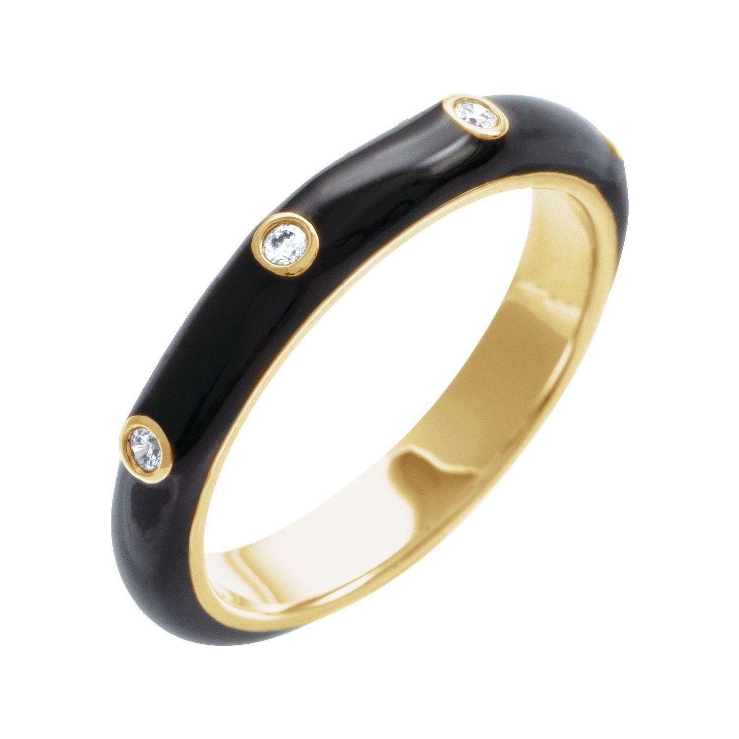 Sapphire Row Natural Diamond Black & White Enamel Ring - 14K Yellow Gold, Black