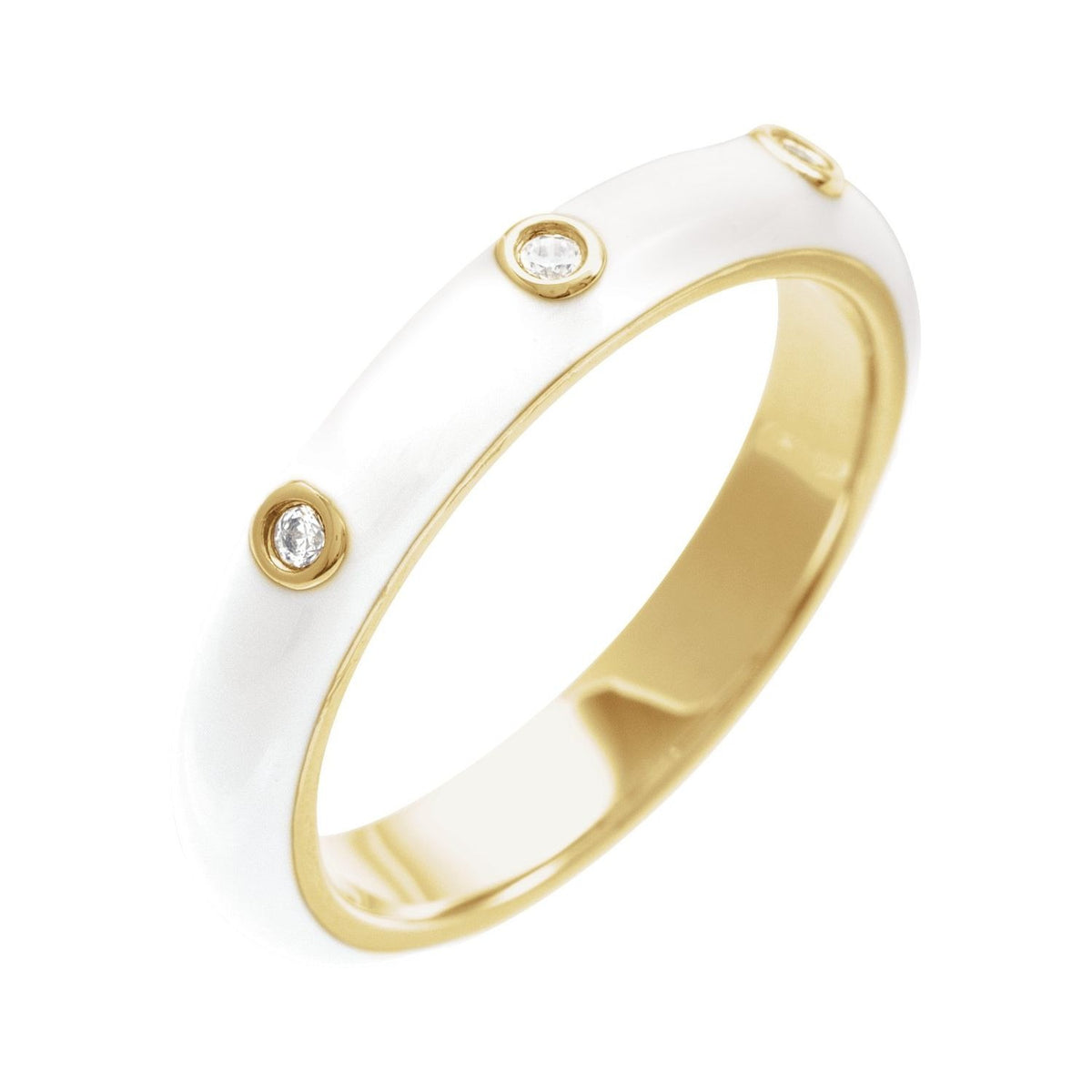 Sapphire Row Natural Diamond Black & White Enamel Ring - 14K Yellow Gold, White