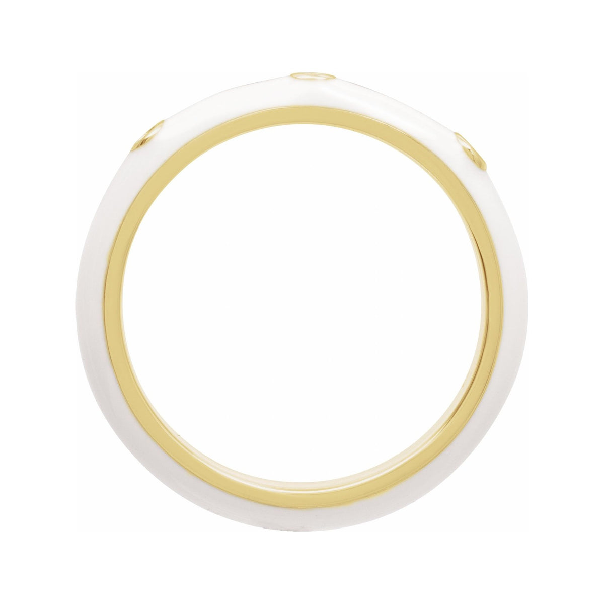 Sapphire Row Natural Diamond Black & White Enamel Ring - 14K Yellow Gold, White (view 2)