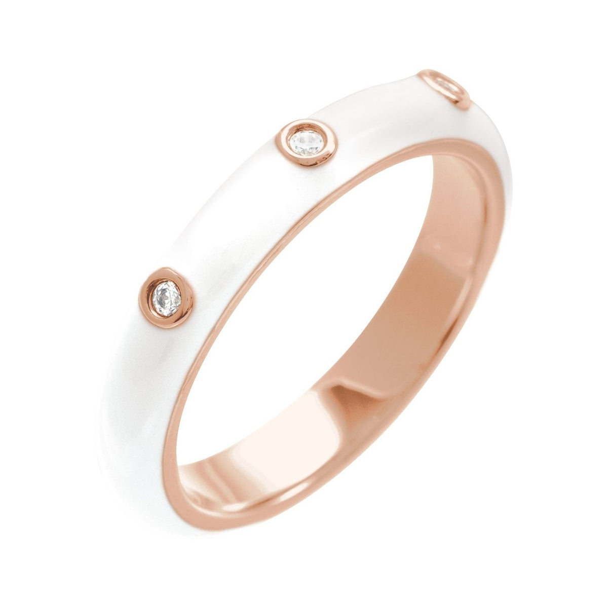 Sapphire Row Natural Diamond Black & White Enamel Ring - 14K Rose Gold, White