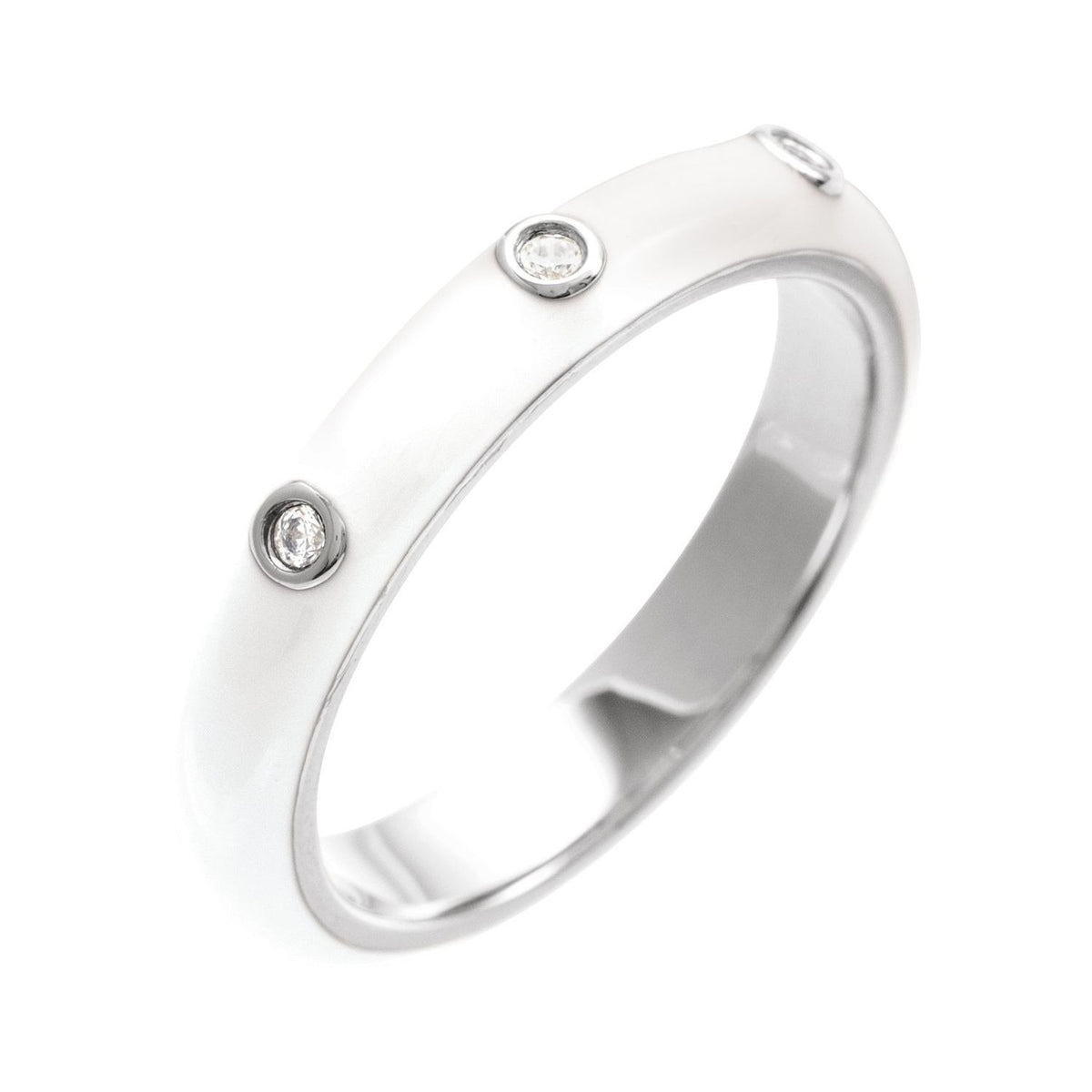 Sapphire Row Natural Diamond Black & White Enamel Ring - 14K White Gold, White