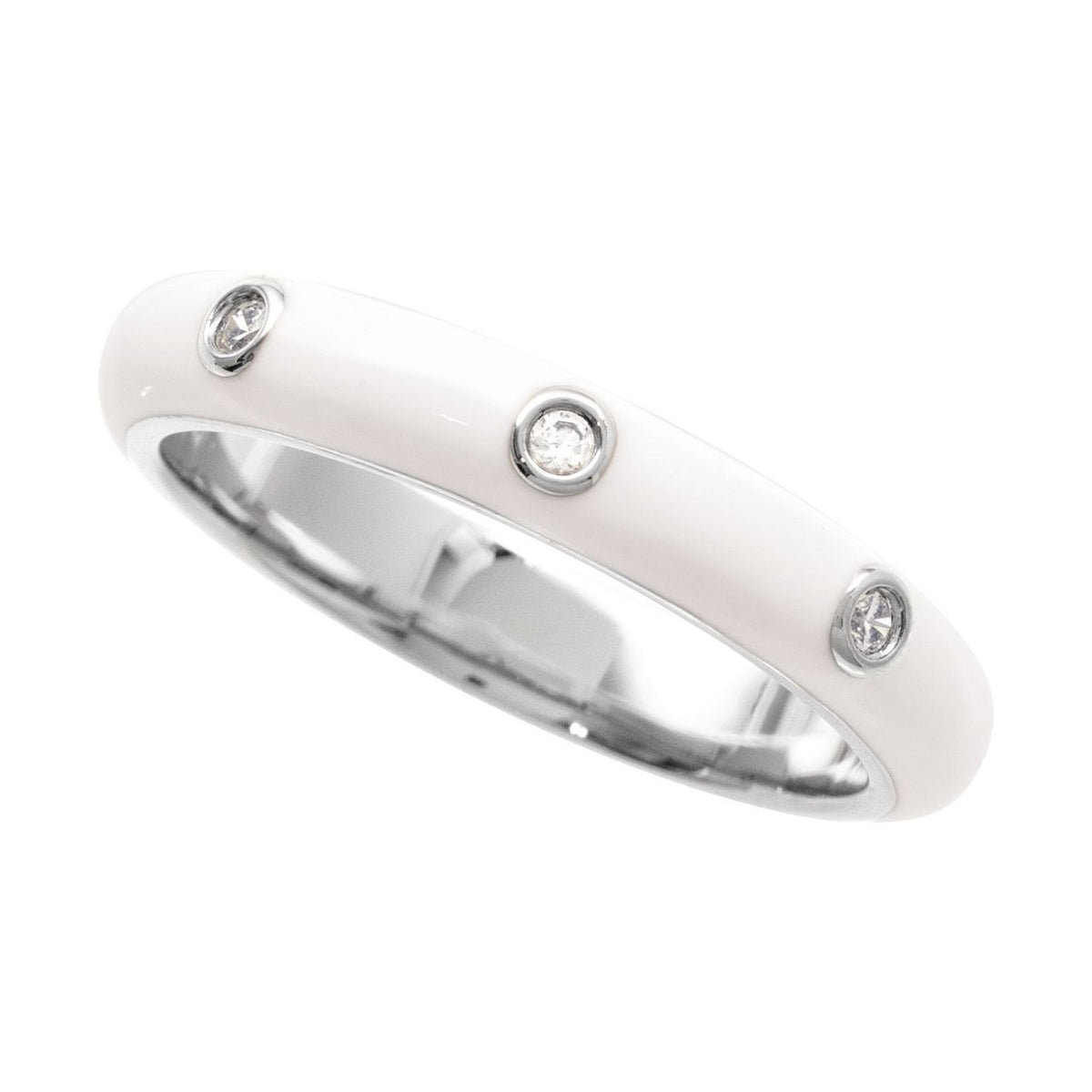 Sapphire Row Natural Diamond Black & White Enamel Ring - 14K White Gold, White (view 3)