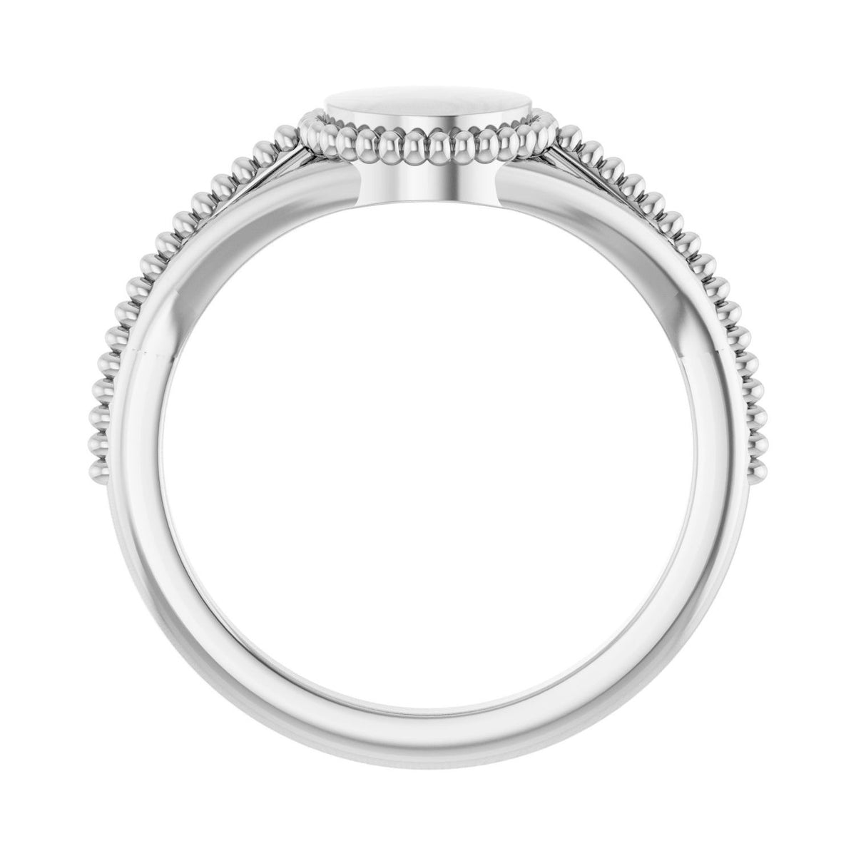 Sapphire Row Engravable Beaded Signet Ring - 14K White Gold (view 2)