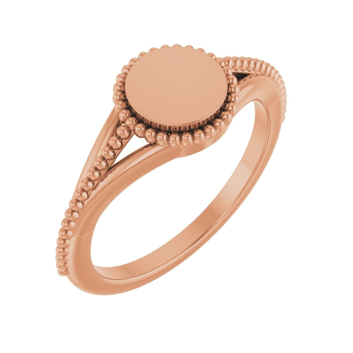 Sapphire Row Engravable Beaded Signet Ring - 14K Rose Gold