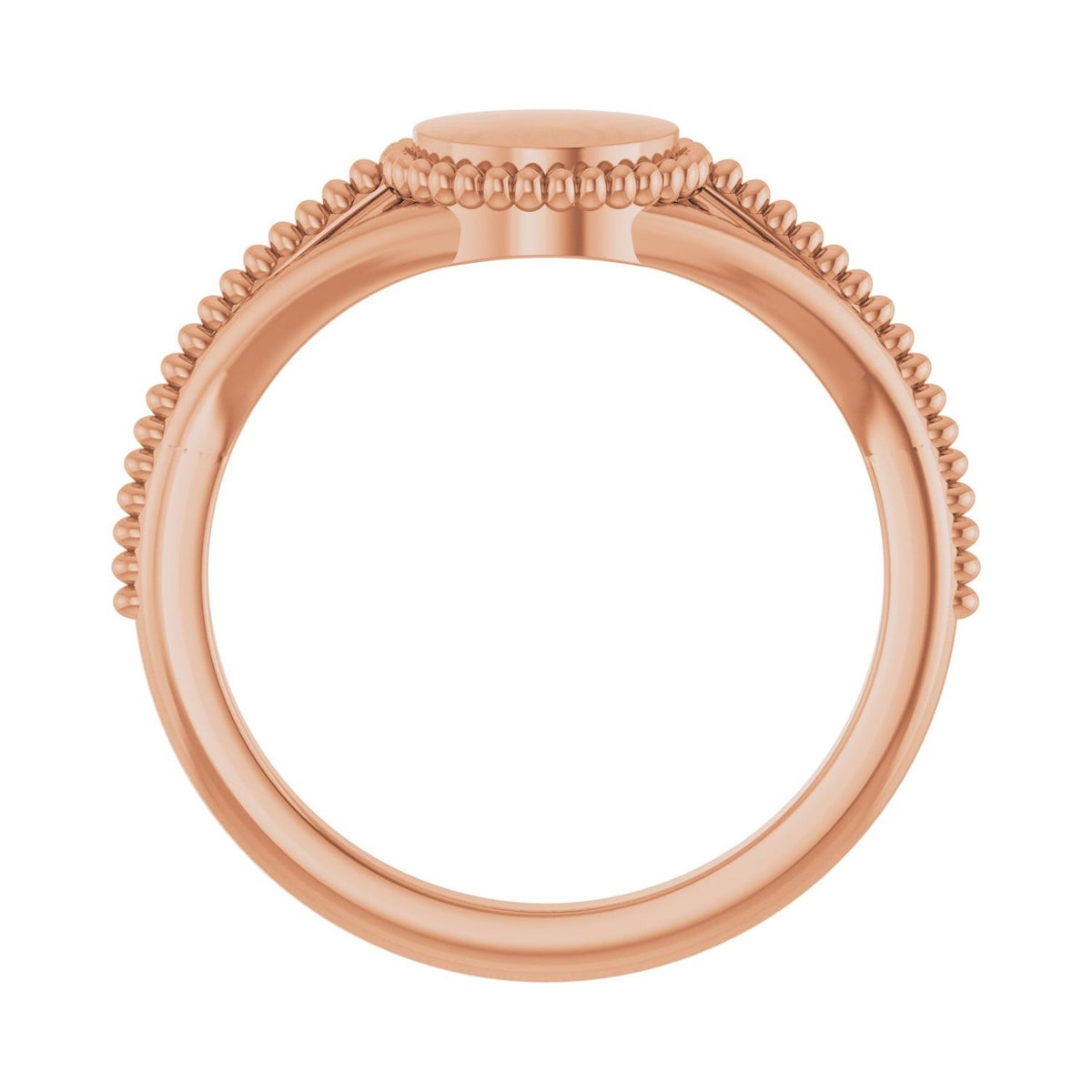 Sapphire Row Engravable Beaded Signet Ring - 14K Rose Gold (view 2)