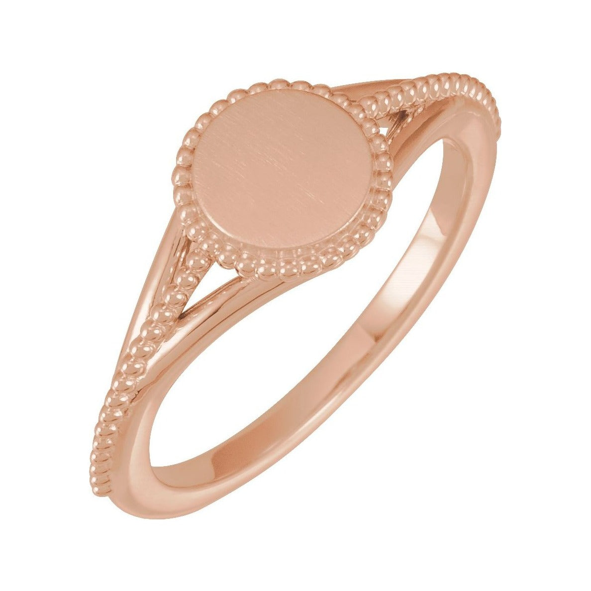 Sapphire Row Engravable Beaded Signet Ring - 14K Rose Gold (view 6)