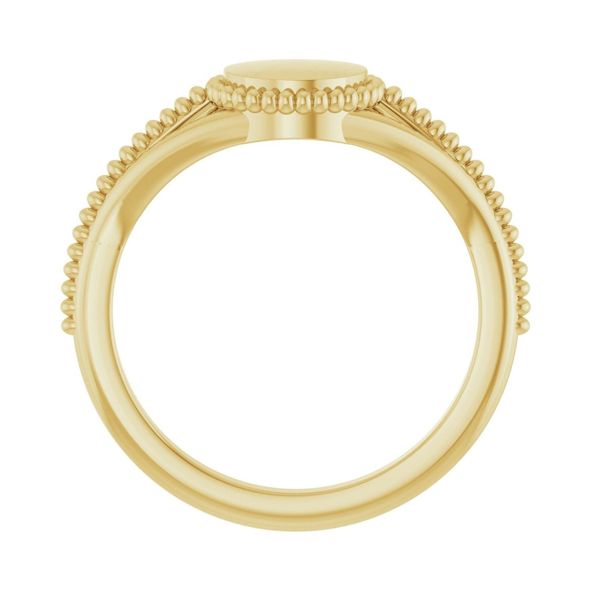 Sapphire Row Engravable Beaded Signet Ring - 14K Yellow Gold (view 2)