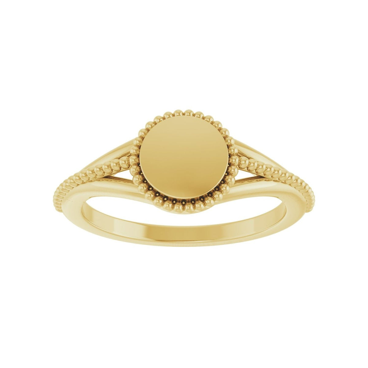 Sapphire Row Engravable Beaded Signet Ring - 14K Yellow Gold (view 3)