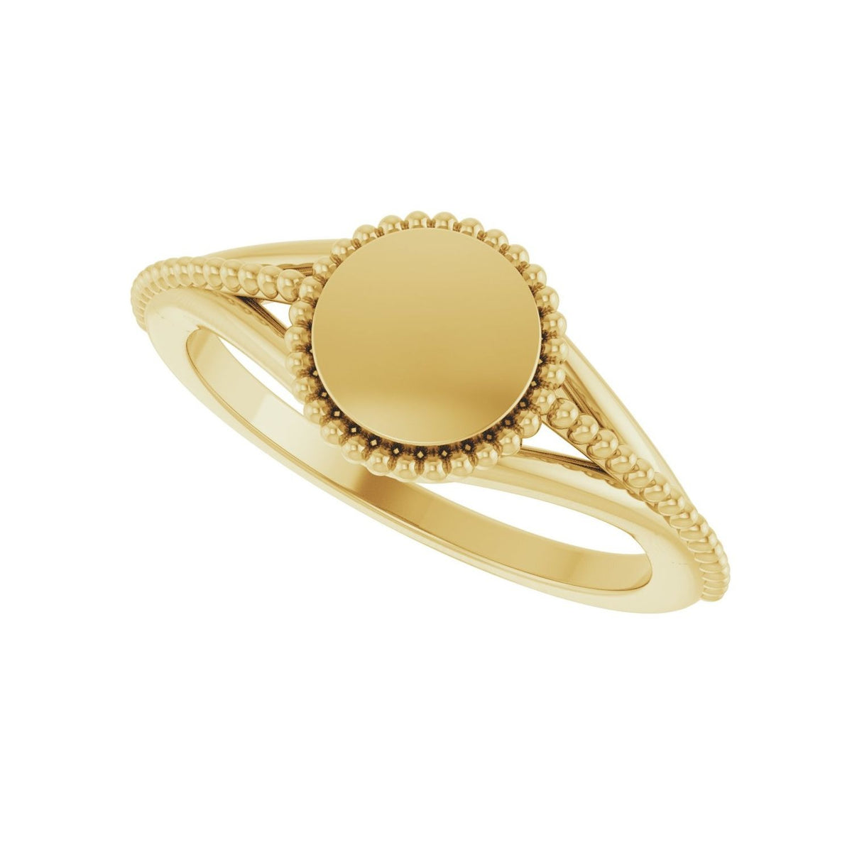 Sapphire Row Engravable Beaded Signet Ring - 14K Yellow Gold (view 5)