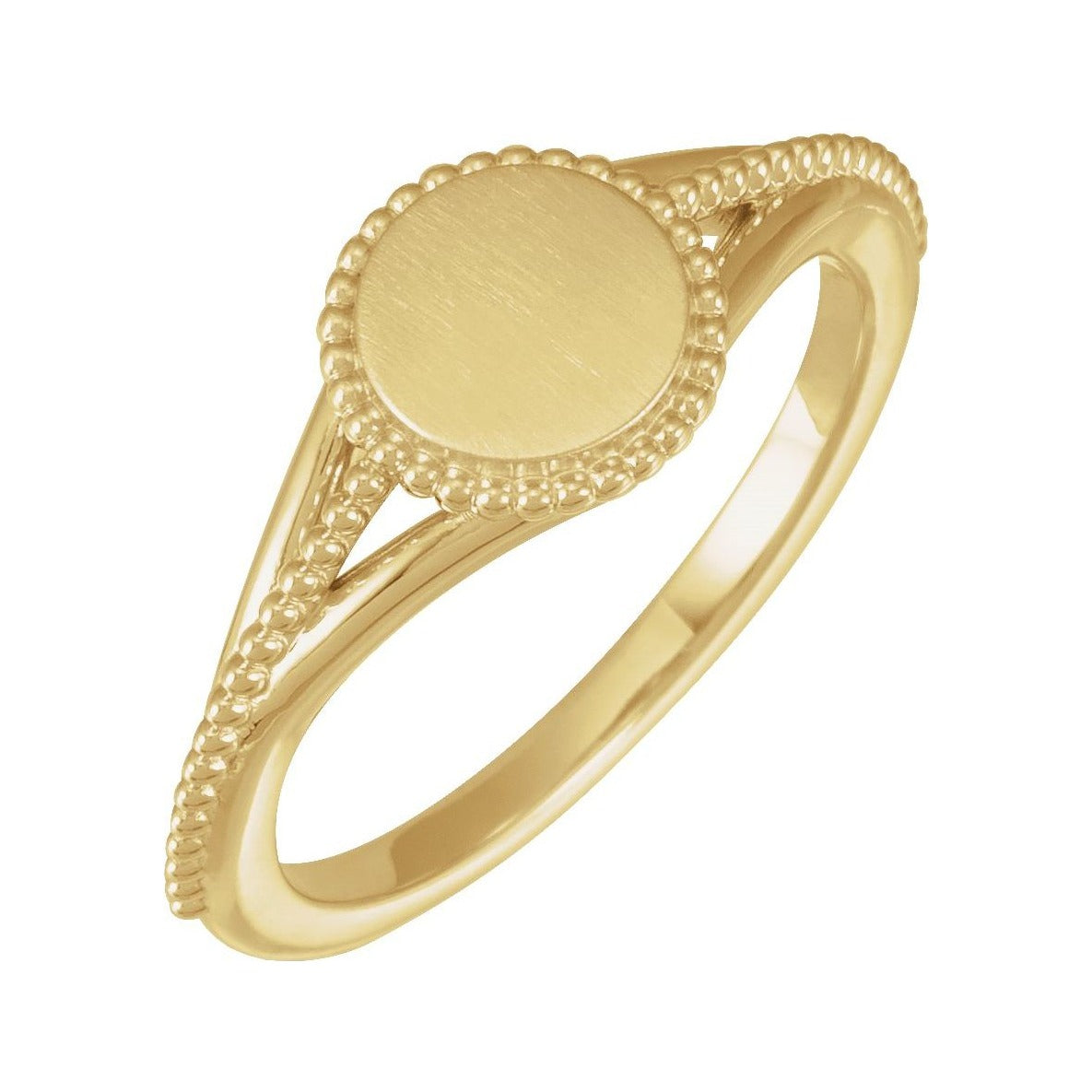 Sapphire Row Engravable Beaded Signet Ring - 14K Yellow Gold (view 6)