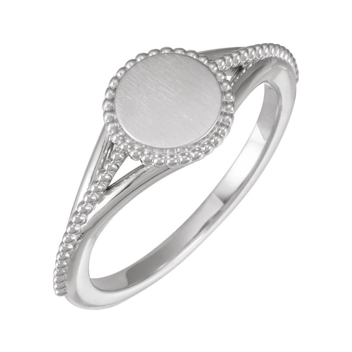 Sapphire Row Engravable Beaded Signet Ring - Platinum (view 6)